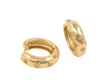 Cubic Zirconia 18K Gold Plated Jewelry Charm Star Diamond Unique Hoop Hug Earrings, Exaggerated European and American Style