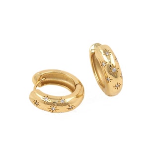 Cubic Zirconia 18K Gold Plated Jewelry Charm Star Diamond Unique Hoop Hug Earrings, Exaggerated European and American Style