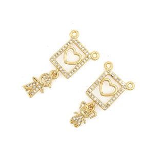 Rectangular Geometric Shape Zircon Connector Pendant Hollow Micropave Love Boy Girl Connector Pendant Wholesale 18K Gold Filled