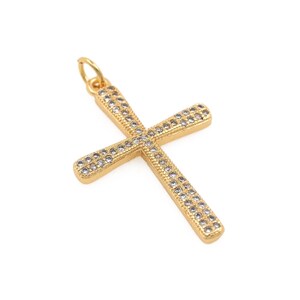 Simple Gold Plated 18K Cross Pendant, Religious Necklace Charm, Micropavé CZ Cross Necklace,For Jewelry Making