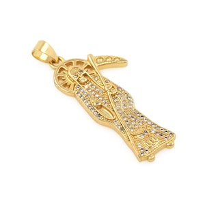 Micropavé CZ Reaper Pendant, Reaper Charm, 18K Gold Filled Death Charm, Death Pendant, DIY Jewelry Making Supplies,18.5x41.5mm