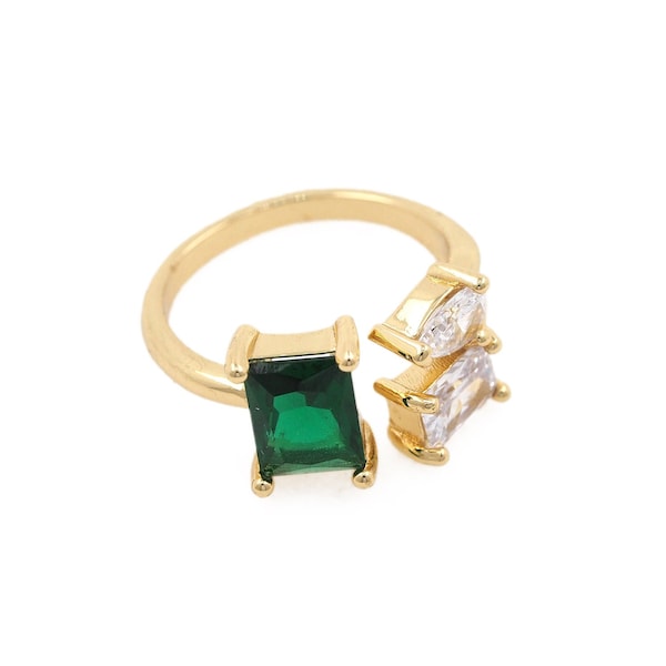 New Design Statement Rings, 18K Gold Square Diamond Rings, Emerald Open Adjustable Rings, Stacking Rings, Women's Jewelry
