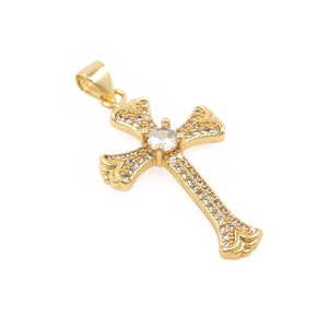 Simple Gold Plated 18K Cross Pendant, Religious Necklace Charm, Micropavé CZ Cross Necklace,For Jewelry Making