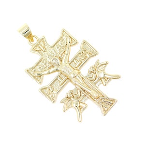 18K Gold Filled Cross Pendant, Jesus Charm, Jesus Necklace Pendant, Christian Jewelry,For Jewelry Making，33.5x21mm