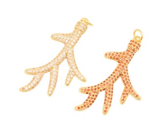 Nature Antler 18K Gold Filled Pendant Featuring Branch Like Tines and Sparkling Zircon for Bold Necklaces 23x37.5mm