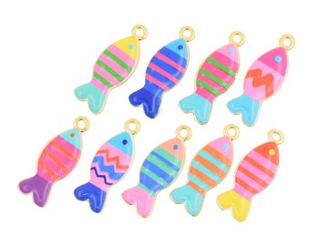 Whimsical Fish 18K Gold Filled Enamel Charm With Multicolor Patterns for Creative Coastal Accessories 10x25.5mm