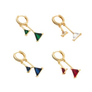 18K Gold Plated Earrings,European and American Asymmetric Stud Earrings,Geometric Zircon Tassel Stud Earrings,Women&#39;s Fashion Stud Earrings