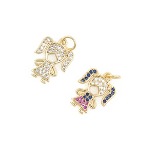 Micropavé CZ Cute Girl Pendant, 18K Gold Plated Girl Charm, Girl Zircon Jewelry Charm,For Jewelry Making