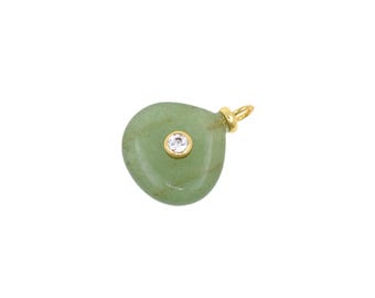 Soft Green Teardrop-Shaped Charm Featuring Golden-Rimmed White Crystal for Custom Jewelry Design 16x21mm