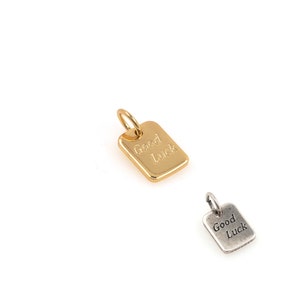 Pingente de sorte preenchido com ouro 18K, pingente de carta, pingente de carta, pingente retangular, etiqueta de boa sorte, suprimentos de joias DIY, 12x7x1mm