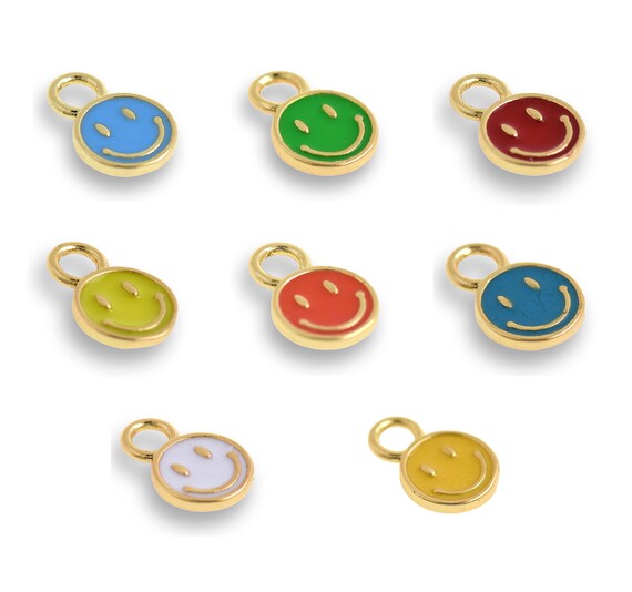 Expression Charm DIY Jewelry Making Supplies Enamel Charm Face Expression Pendant 18K Gold Filled Round Charm Round Enamel Necklace