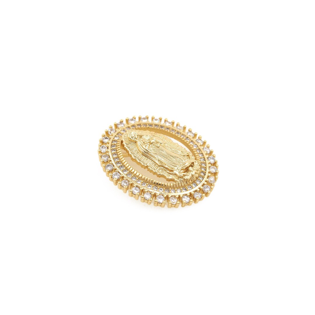 Micropavé CZ Oval Virgin Mary Pendant, 18K Gold Plated Openwork ...
