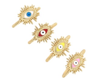 18K Gold Plated Evil Eye Open Stacking Ring, Statement Colorful Enamel Ring, Evil Eye Ring, Enamel Ring, Women's Jewelry