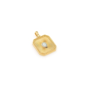 18K Gold Filled Rectangle Pendant Necklace, Cream Art Deco Layered Chain Necklace, Opal Pendant, DIY Jewelry Supplies, 30x20x1.7mm