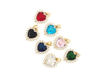 Micropavé CZ Heart Necklace, Love Jewelry, 18K Gold Filled Heart Pendant, Love Charm, Gift for Her,For Jewelry Making