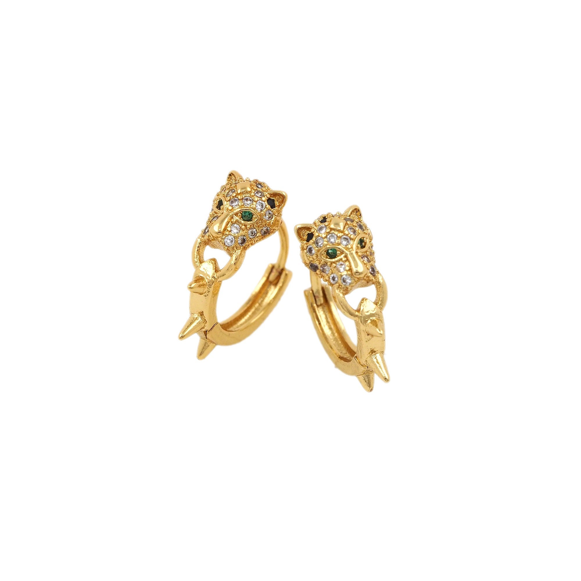 Fashion Animal Gold Earrings, Jewelry Charm, Micropavé CZ Leopard Head Stud Earrings New, 18K Gold Animal Earrings