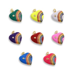 Peach Heart Rainbow Enamel Pendant, 18K Gold Filled Heart Pendant, Rainbow Charm, Heart Jewelry, DIY Jewelry Supplies, 18x19mm, 5.5mm Thick