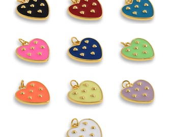 18K Gold Filled Enamel Heart Pendant, Mini Heart Pendant, Heart Necklace, Enamel Pendant, Enamel Jewelry, DIY Jewelry Supplies, 20.5x19mm
