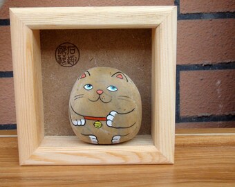 Custom, hand-painted cute cat, lucky cat, birthday, gift, cute, original, stone painting