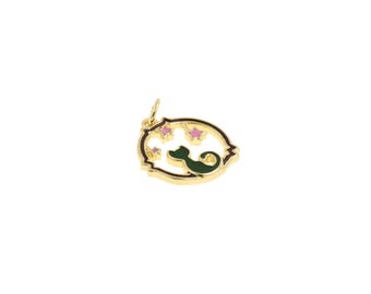 Cute Cat Charm With Star Accents – Gold Plated Enamel Pendant For Fantasy And Animal Jewelry Lovers,15.5x16.4mm