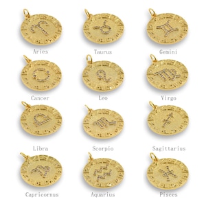 Micropavé CZ Zodiac Pendant, 18K Gold Filled Zodiac Jewelry, Sagittarius, Aries, Capricornus, DIY Jewelry Supplies, 20x22mm
