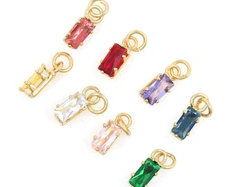 5 Pcs Micropavé CZ Rectangle Pendentif, Mini Simple Géométrique Bijou Charme, Pendentif Géométrique Plaqué Or 18K, Pour la Fabrication de Bijoux
