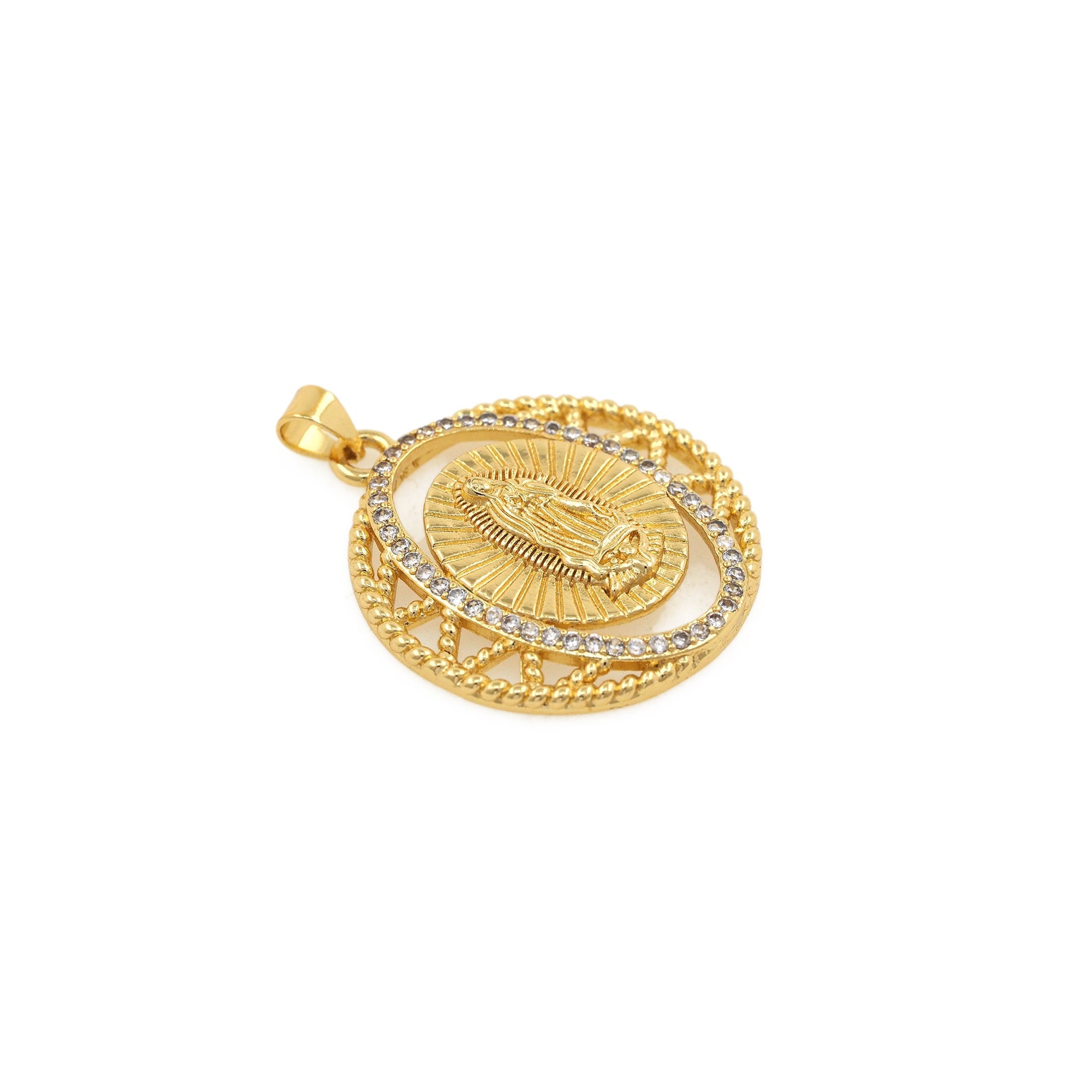 Ciondolo rotondo della Vergine Maria riempito in oro 18K Ciondolo rotondo della Vergine Maria riempito in oro 18K