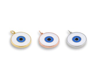 Round Enamel Pendant, 18K Gold Filled Coin Round Eye Necklace, Evil Eye Pendant, Eye Charm, Evil Eye, DIY Jewelry Supplies, 20x22mm