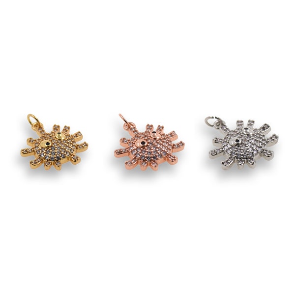 Virus Pendant, 18K Gold Filled Coronavirus Pendant, Micropavé CZ Virus Necklace, Virus Charm, DIY Jewelry Supplies, 15x16mm