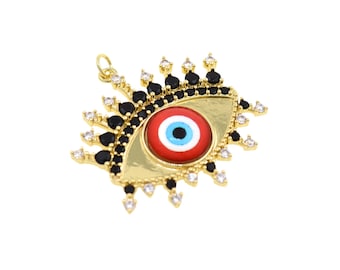CZ Micro Pave Protective Charms,DIY Jewelry Findings，Personalized Evil Eye Pendant, 36x35mm