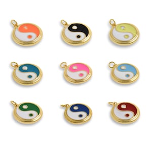 18K Gold Filled Enamel Round Yin Yang Pendant, Bagua Pendant, Yin Yang Charm, Taoist Charm, Taoist Pendant, DIY Jewelry Supplies, 20x22mm