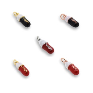 18K Gold Filled Pill Capsule Necklace, Happy Necklace, Enamel Pill Pendant, Minimalist Enamel Pendant, Letter Charm, DIY Supplies, 6x16.6mm