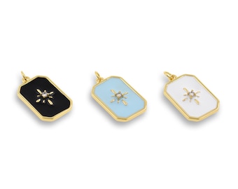 Micropavé CZ Rechteck Emaille Anhänger, 18K Gold filled Stern Anhänger, Stern Charm, Rechteck Anhänger, DIY Schmuckzubehör, 16x26,5mm