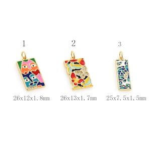 18K Gold Filled Enamel Floral Pendant, Oval Rectangle Geometric Pendant, Colorful Enamel Pendant, Abstract Pattern, DIY Jewelry Supplies