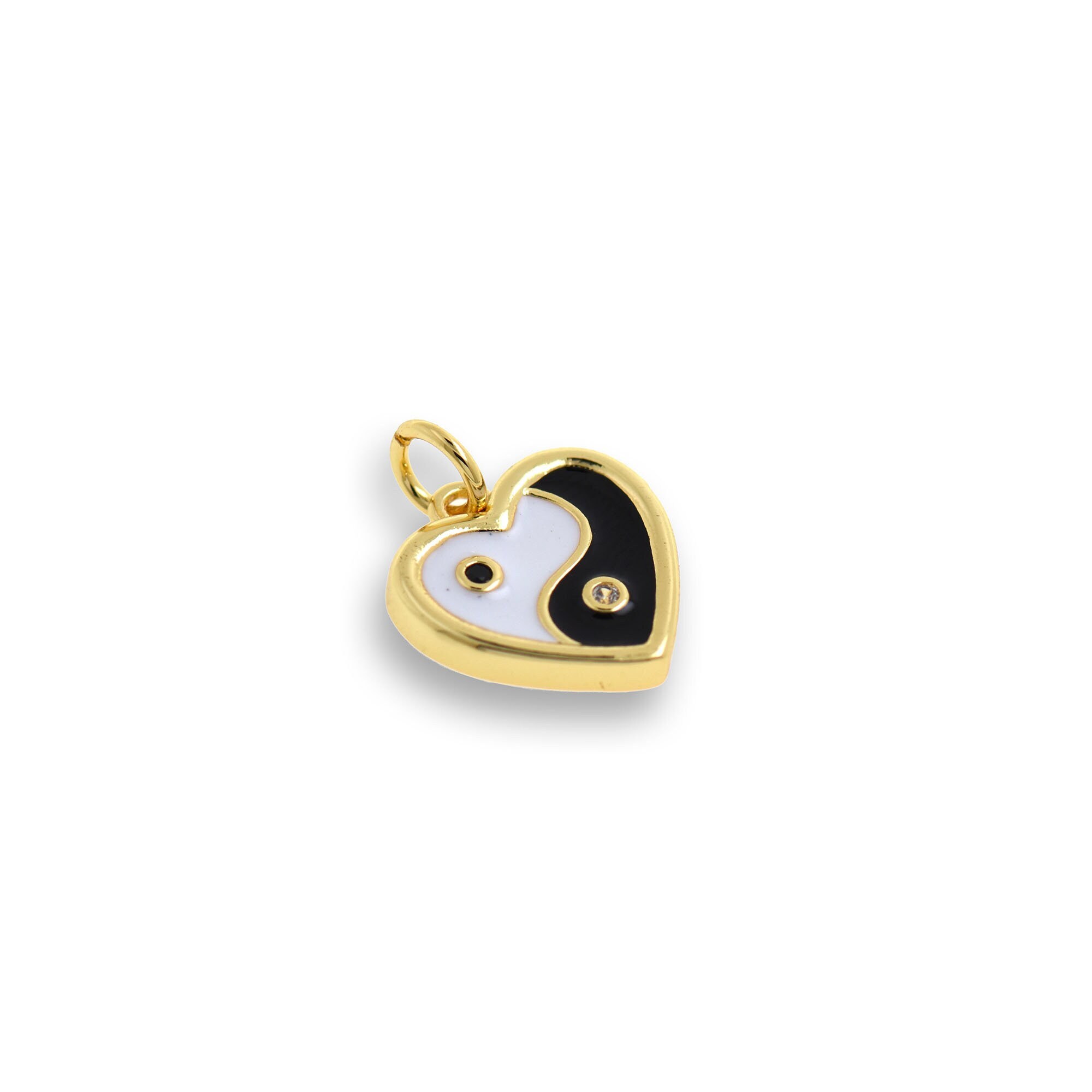 【人気沸騰】 Filled Gold 18K Yin Taoist CZ Micropavé Pendant, Heart Yang アクセサリー