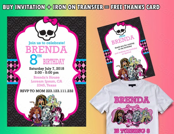 Monster High Zaproszenie Monster High żelaza Na Transfer Etsy