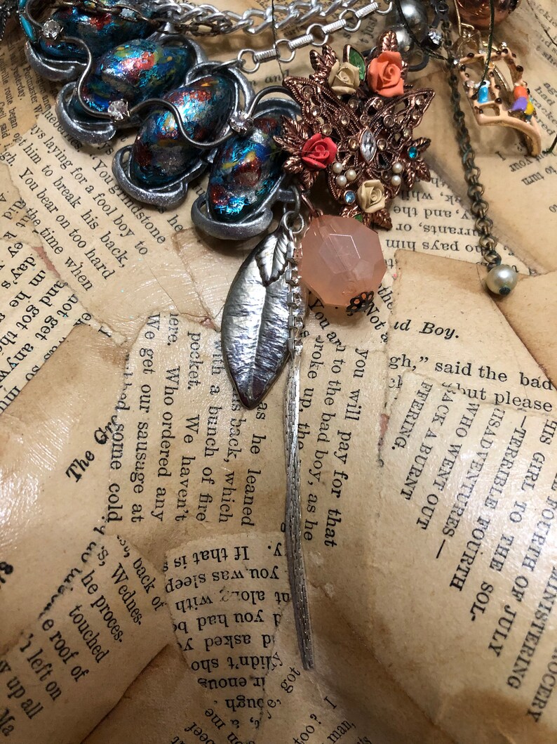 Unique Wearable Art Mixed Materials Collage Statement Necklace Etsy