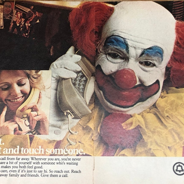 Vintage 1979 Mag Print Advertisement~BELL SYSTEMS Long Distance *Clown *Reach Out and Touch Someone