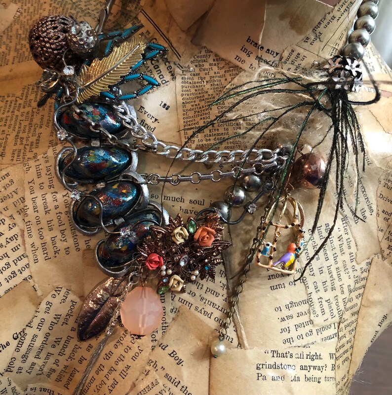 Unique Wearable Art Mixed Materials Collage Statement Necklace Etsy