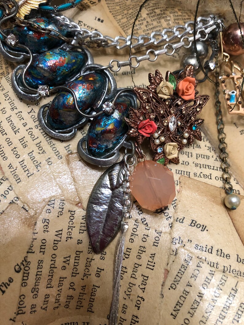 Unique Wearable Art Mixed Materials Collage Statement Necklace Etsy