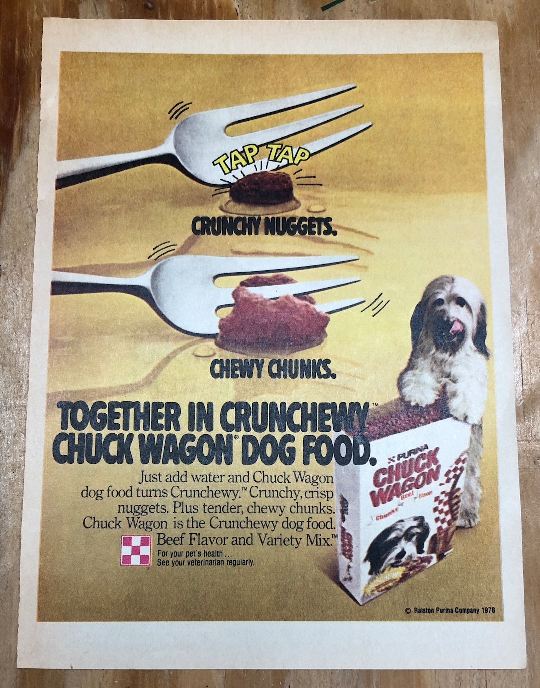 Vintage 1978 Purina CHUCK WAGON Dog Food Print Advert Crunchy