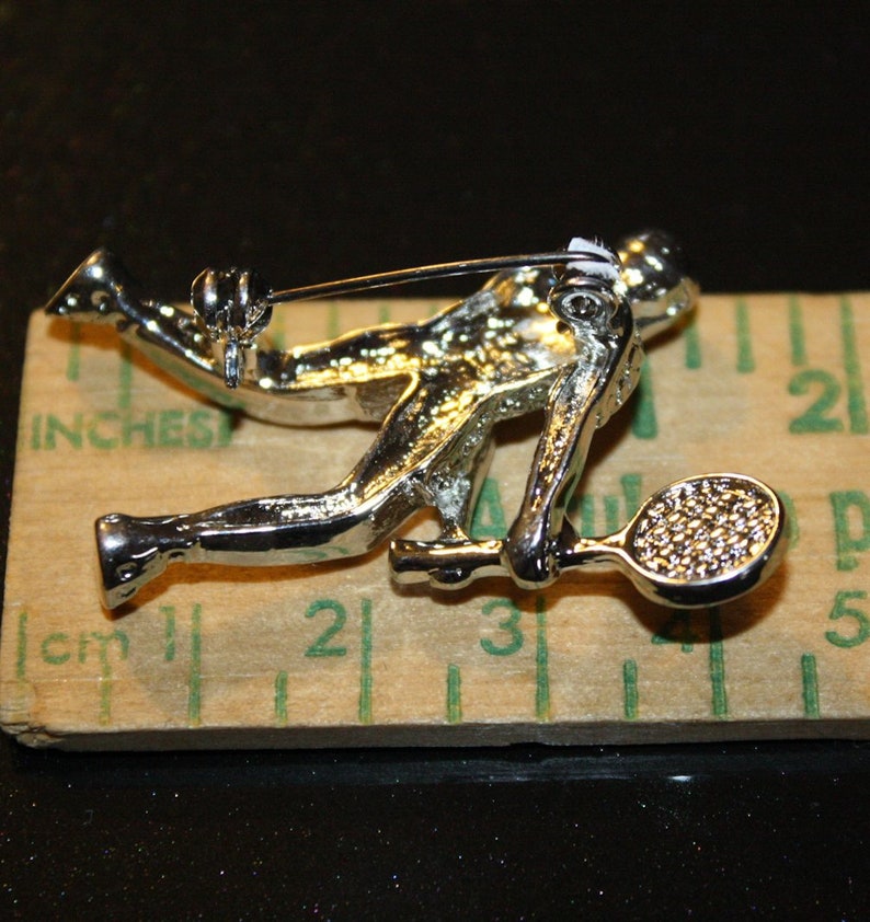 Vintage 1950s Art Deco Silver Tone Metal Figural Novelty Brooch Pin~Tennis Player