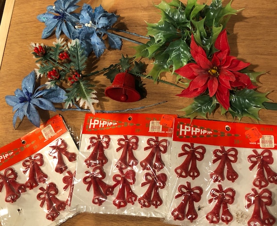 1960s Christmas Floral Picks & Dime Store Flocked Ornaments Lot 