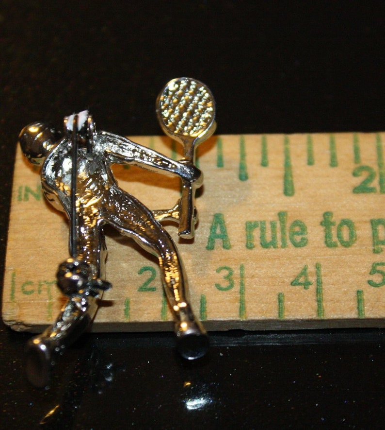Vintage 1950s Art Deco Silver Tone Metal Figural Novelty Brooch Pin~Tennis Player