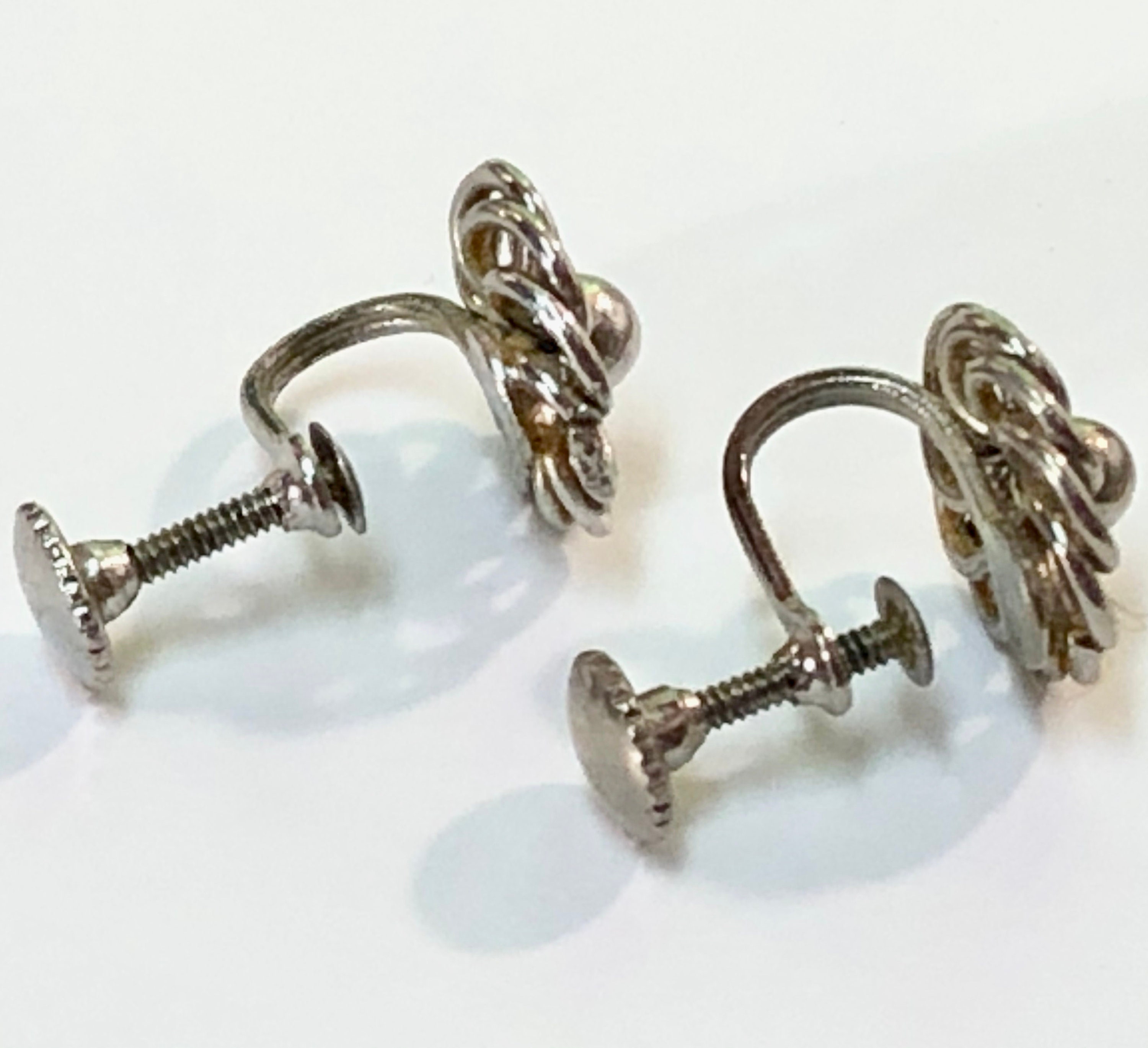 Vintage Screw Back Earrings 1940s/50s Shiny Silver Tone Etsy