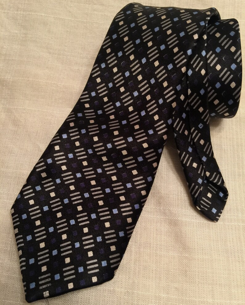 Vintage 1960s Boy/'s Deep Navy wGray /& Light Blue Geometric Pattern Necktie ~No Tag~ 2.75 Wide x 49 Long