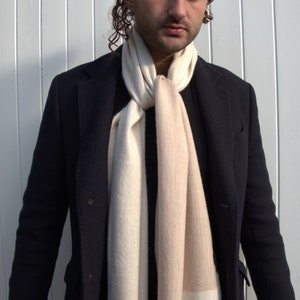 Cream and Beige Alpaca Wool Scarf For Men image 1