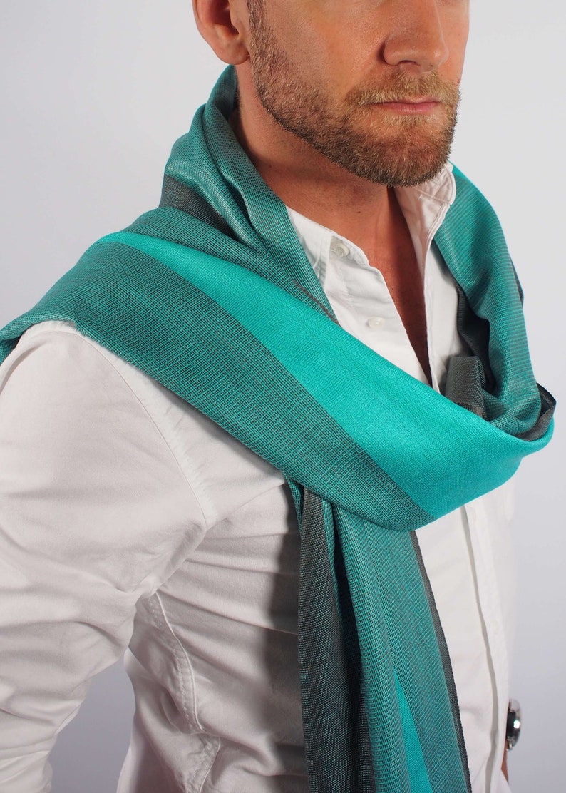 Sea Green Emerald Silk Wool Scarf for Men Made in Italy | Etsy