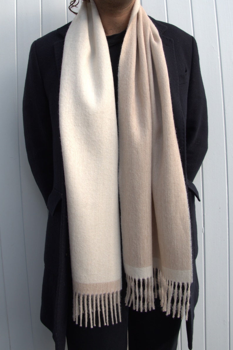 Cream and Beige Alpaca Wool Scarf For Men image 2