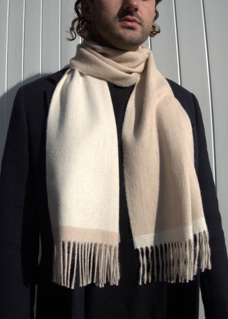 Cream and Beige Alpaca Wool Scarf For Men image 3